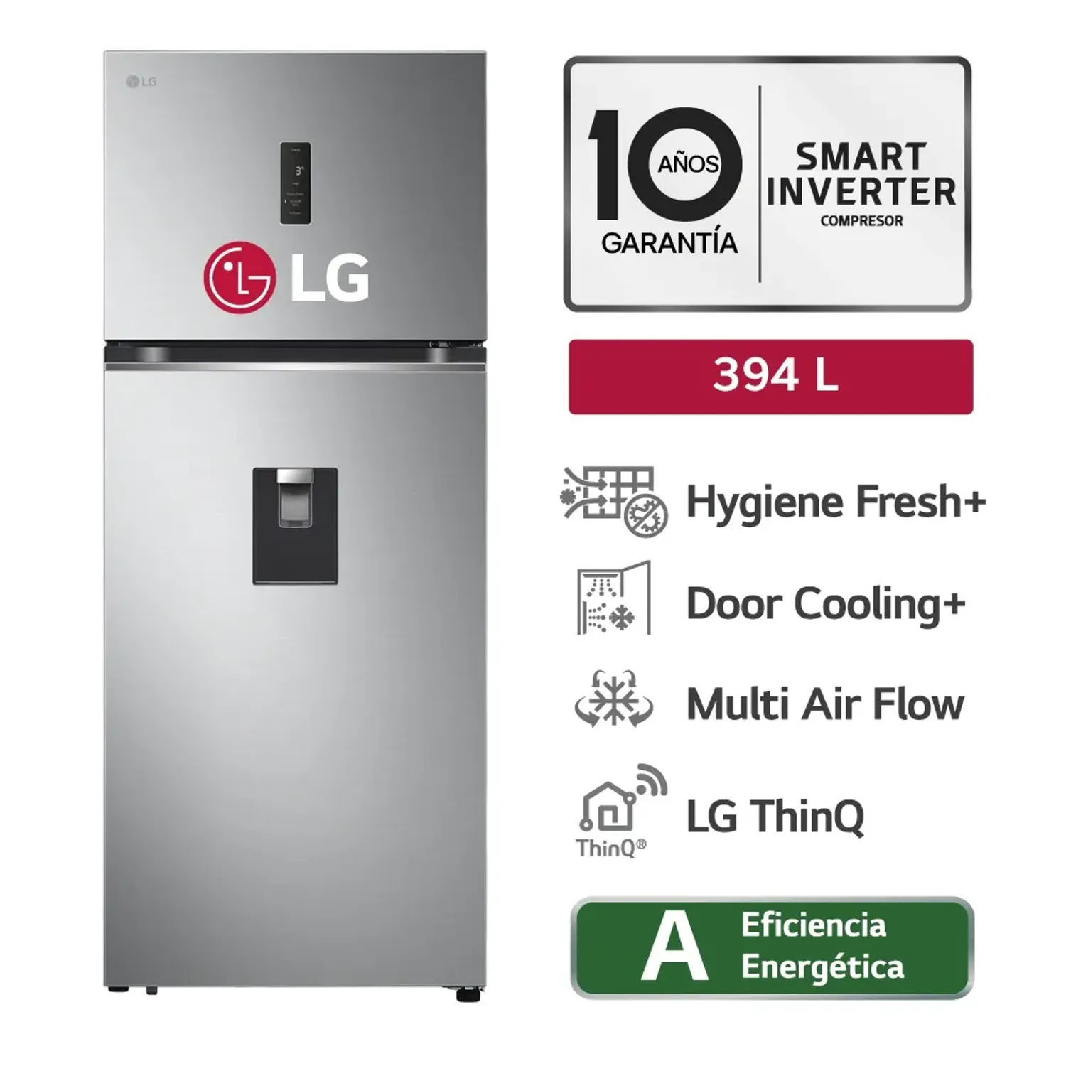 refrigeradora lg 394lt door cooling plateado refrigeradora lg 394lt door cooling plateado